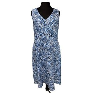 NEW Komil Floral Linen‎ Midi Sundress Women's Small Blue Sleeveless Pockets